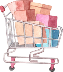 Watercolor Shopping Cart with Boxes