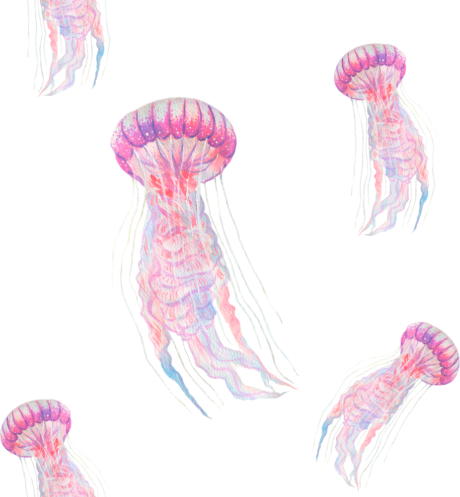 Watercolor under sea, seamless pattern. Jellyfish